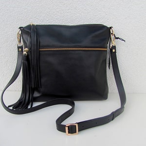Genuine leather black crossbody purse for women Birthday gift Medium bag