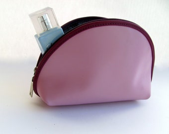 Sac de maquillage en cuir femmes Étui cosmétique rose Cadeau demoiselle d’honneur Cuir véritable italien