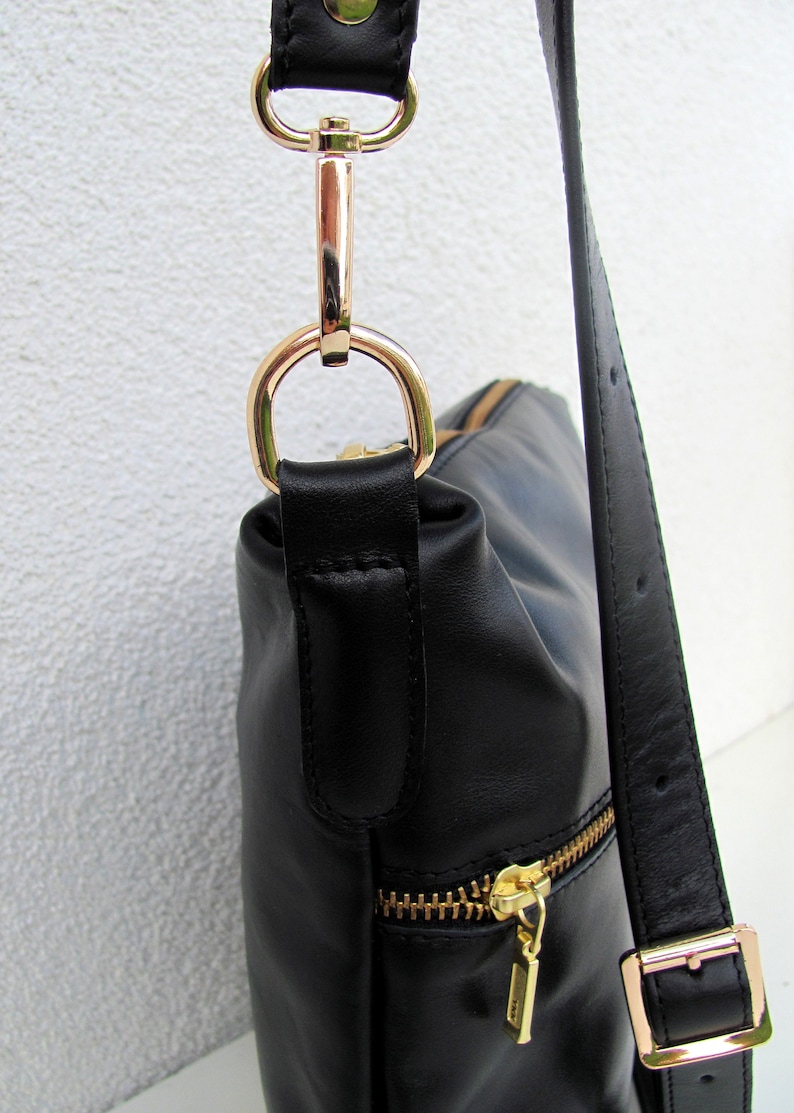 Black Crossbody Leather Purse Medium Zippered Bag for Women Etsy
