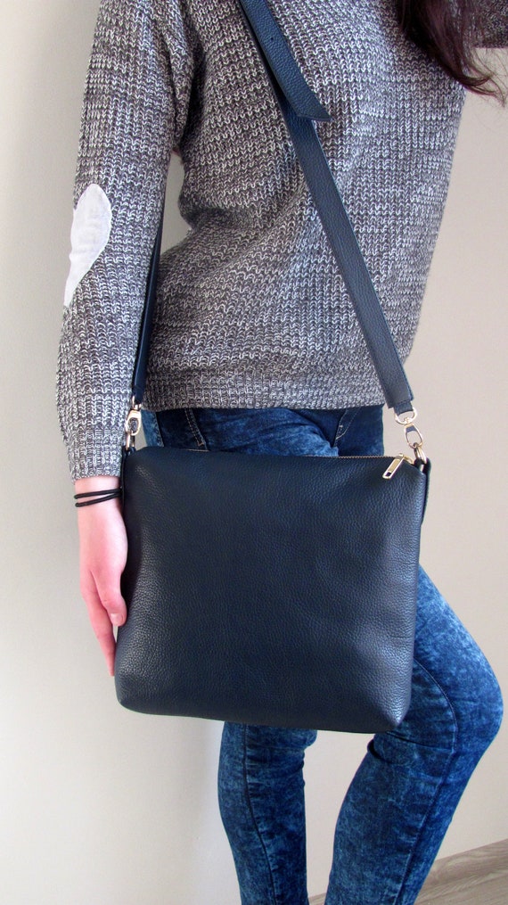 navy blue leather crossbody purse