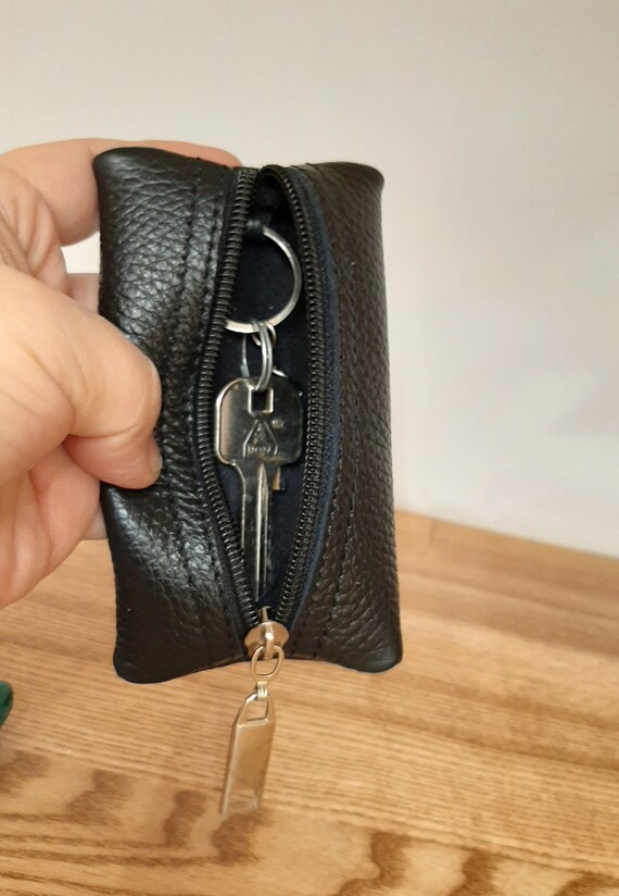 Black Soft Leather Keychain Leather Keys Pouch Small Wallet Etsy
