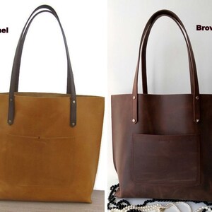 Cabas en cuir pour femme Sac à main Marron ou Camel + Bandoulière