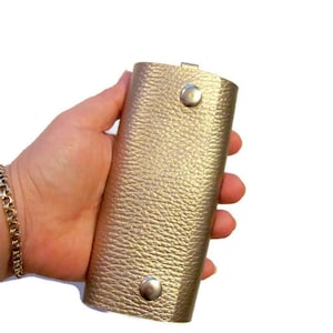 Personalized leather key holder Gold keychain Christmas family gift