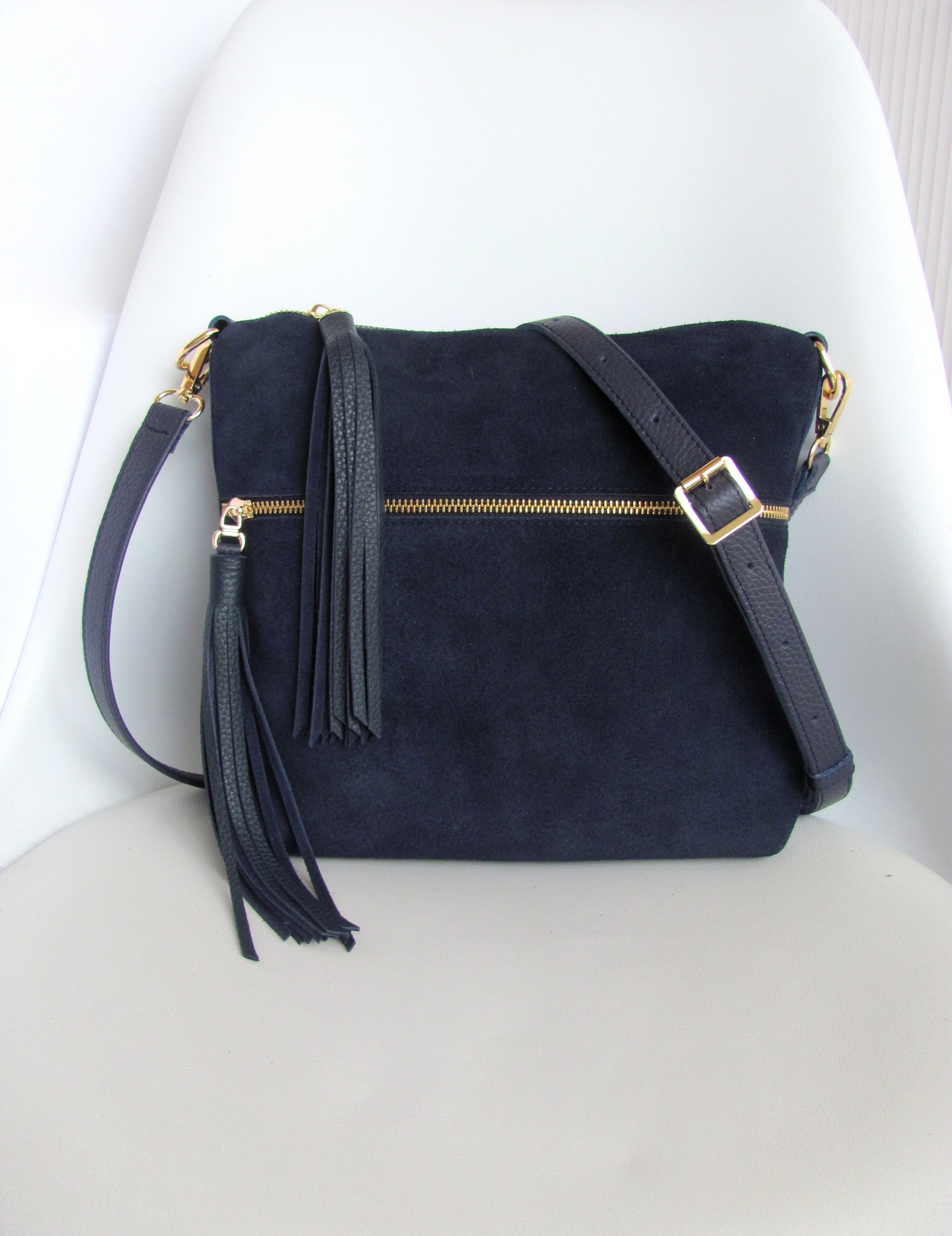 Leather Cross Body Suede Bag Yes for Tassel Charm / Gray
