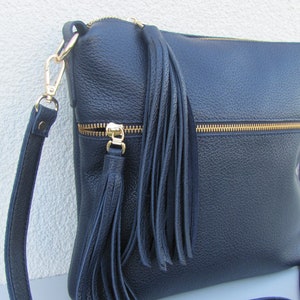 Black leather crossbody bag for women Medium cross body purse Casual shoulder bag Navy