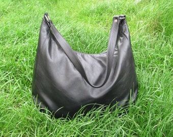 Leren hobo tas voor dames Zwarte tas met rits Gepersonaliseerde lerarengeschenken Middelgrote tas