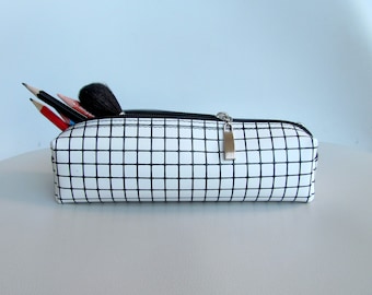 White leather pencil case Pen pouch Back to school Leather pencil holder Travel case Make up bag