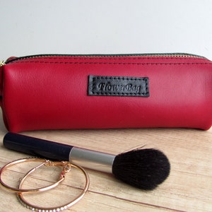 Leather pencil case  Back to school Italy leather brush holder Artist gift Personalized teacher gift Red pen pouch