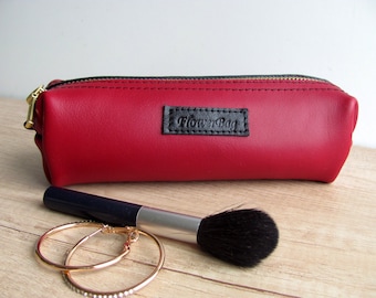 Leather pencil case  Back to school Italy leather brush holder Artist gift Personalized teacher gift Red pen pouch