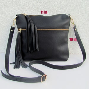 Black leather crossbody bag for women Medium cross body purse Casual shoulder bag image 1