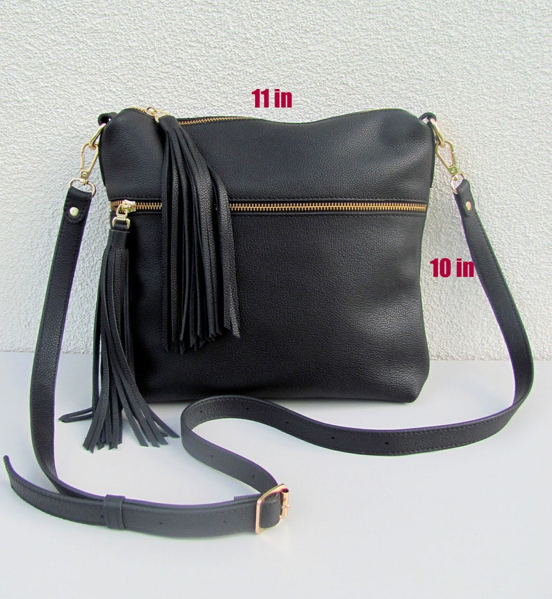 Black leather crossbody bag for women Medium cross body purse Casual shoulder bag image 1