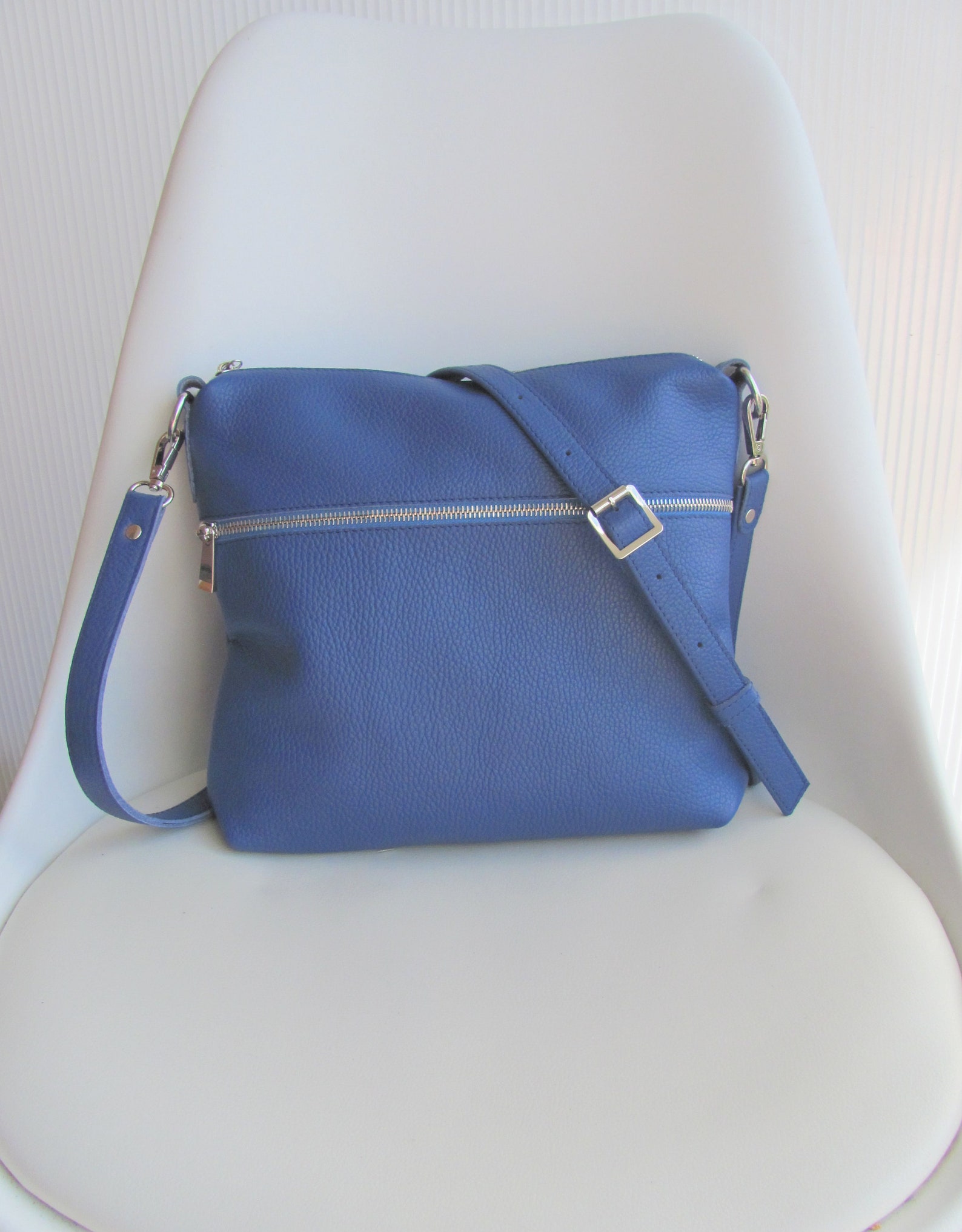 Light Blue Leather Crossbody Bag Women Crossbody Purse Medium Etsy