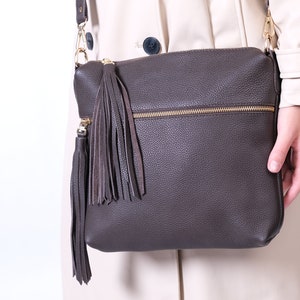 Black leather crossbody bag for women Medium cross body purse Casual shoulder bag image 4