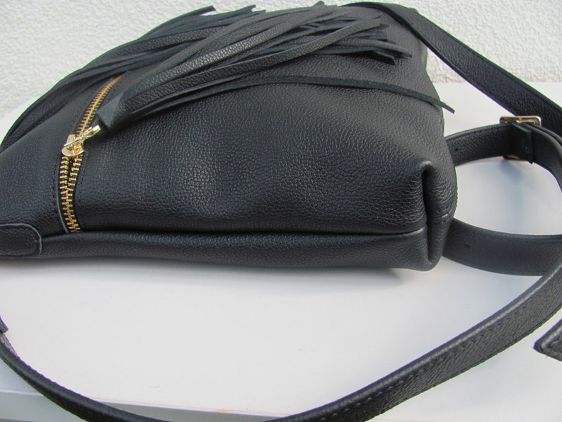 Black leather crossbody bag for women Medium cross body purse Casual shoulder bag image 2