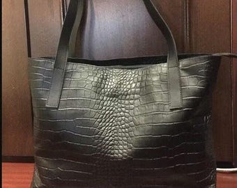 Leather tote bag Laptop bag Tote with zipper Teacher tote bag