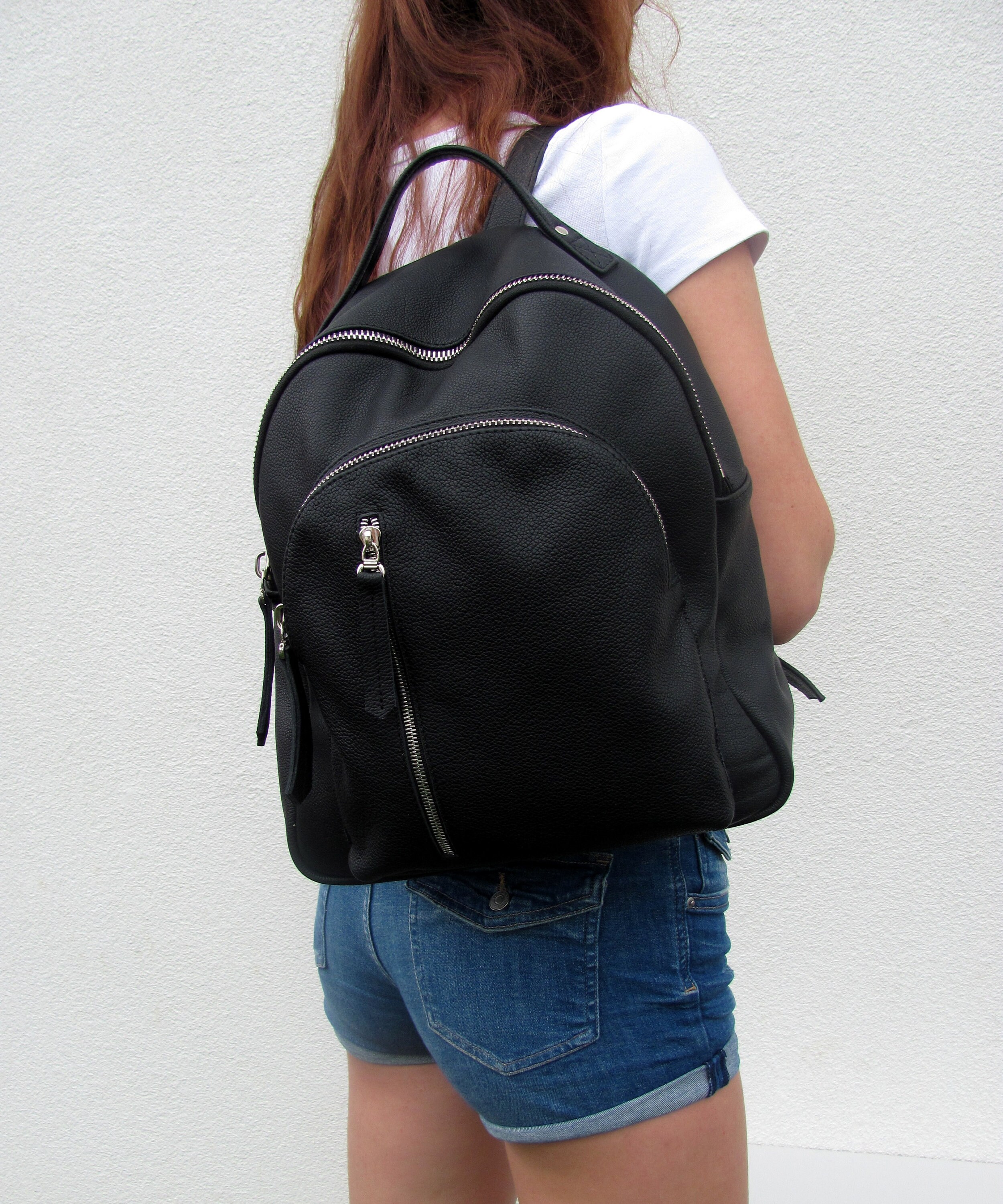 Large Black Backpack for Women Urban Rucksack Soft Genuine Etsy