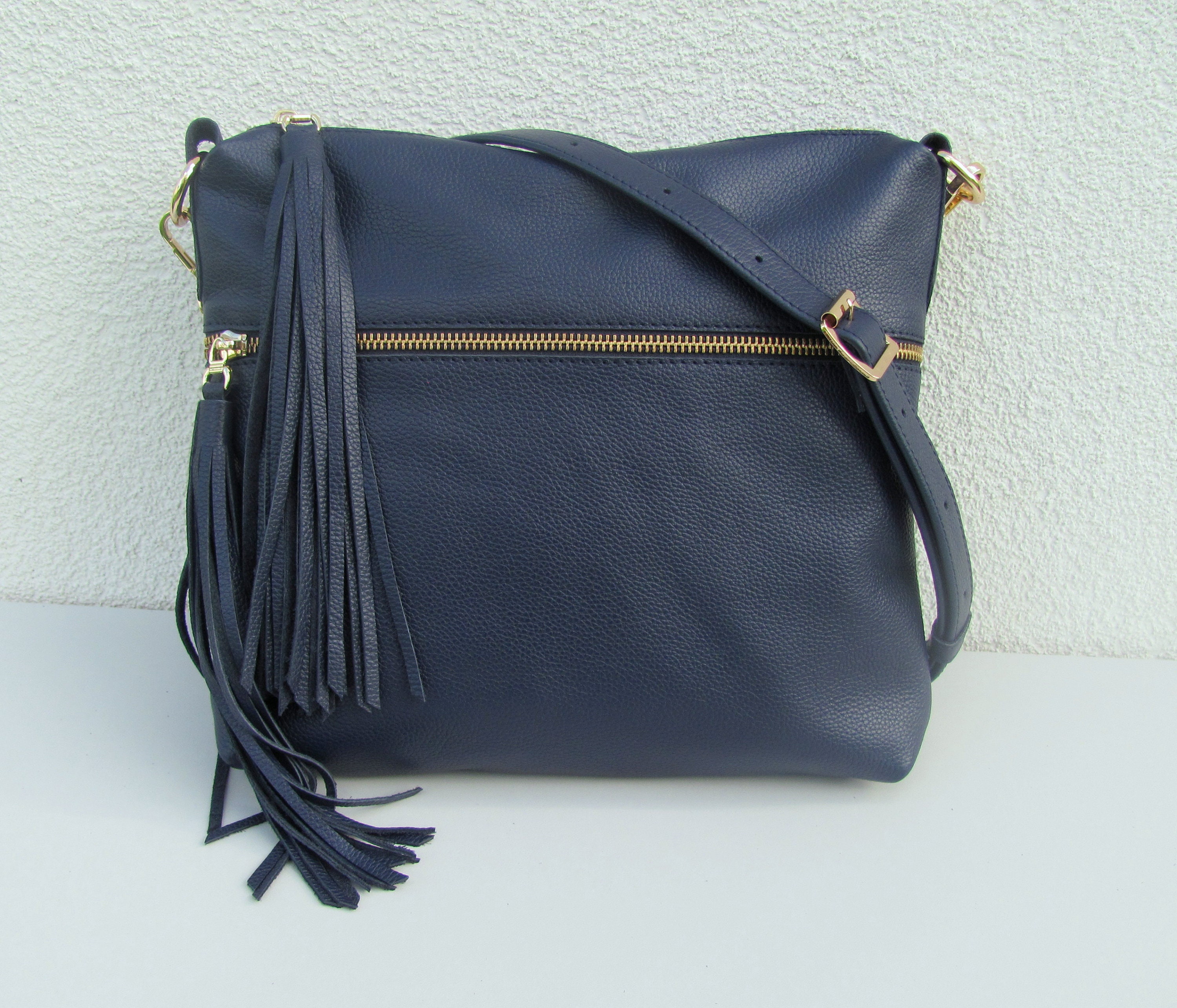 Dark blue leather bag for women Leather tassel purse Custom | Etsy