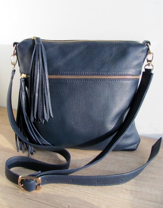 Dark Blue Leather Bag for Women Leather Tassel Purse Custom - Etsy