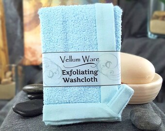 Exfoliating Washcloth in Light Blue, Luxurious Lather, Rejuvenating, Glowing Skin, Loofah-like, and Washable