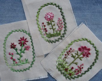 手刺繍の花柄パッチ：スローステッチコットンアップリケ