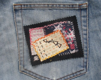 Boro Sashiko Patch, Hand stitch Applique for Recycled Jeans, Upcycled clothing and Jeans sew on textile patch