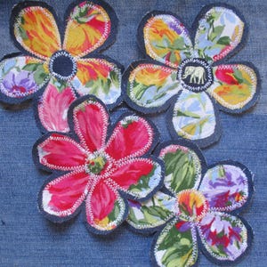 Boho Denim Patch Handmade Flower Patches Hippy Sew on Patches Patchwork patches Textile art patches for Jeans Hats Jackets Totes Sweatshirts