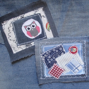 Handmade Textile Art Patches Boho Hippy Sew on Patches Patchwork patches  for Jeans Hats Jackets Totes Sweatshirts Owl applique