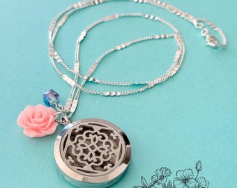 Stainless Steel Essential Oil Diffuser Necklace: Rose Aromatherapy Locket