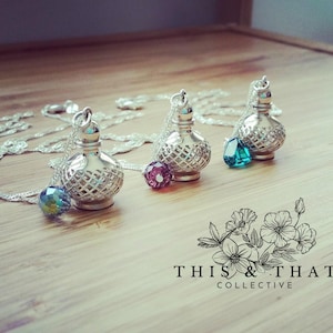 Silver Diffuser Necklace / Aromatherapy / Genie Bottle / 925 / Sterling Silver / Solid / Essential Oil Necklace / Bottle Pendant / Gems