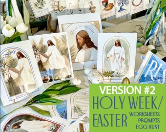 Because of Him | LDS Easter Holy Week Easter Advent Calendar + Banner + Decorative Wall Art | Christ-Centered Easter Egg Hunt + Activities |