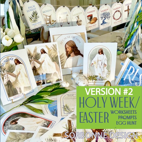 Because of Him | LDS Easter Holy Week Easter Advent Calendar + Banner + Decorative Wall Art | Christ-Centered Easter Egg Hunt + Activities |