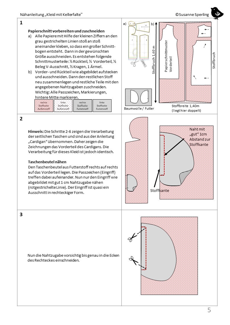 Nähanleitung, Schnittmuster Kleid mit Kellerfalte Bild 3