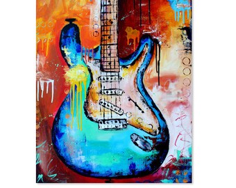 Free shipping Original made to order guitar painting, abstract electric fender stratocaster