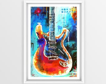 PRINT guitar painting, abstract electric Fender stratocaster Guitar