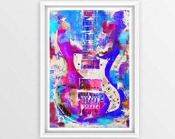 PRINT guitar painting, abstract electric paul reed smith guitar, vale PRS