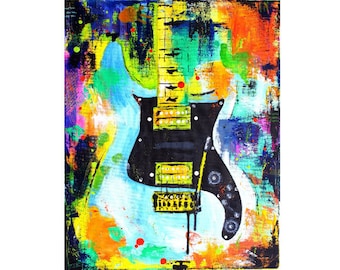 Free shipping print abstract electric guitar, paul reed smith guitars, abstract painting