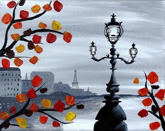 Paris, la Seine river, lamppost, Autumn, black and white - PRINT