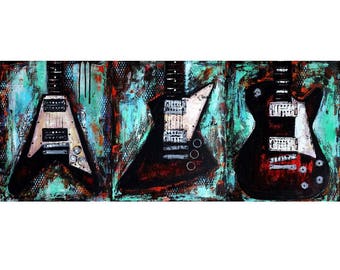 MADE TO ORDER - Abstract guitars, large artwork, home decor, gibson, gibsons, flying v, explorer, les paul painting