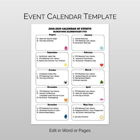 pta pto calendar flyer template for school calendar of etsy pto calendar template