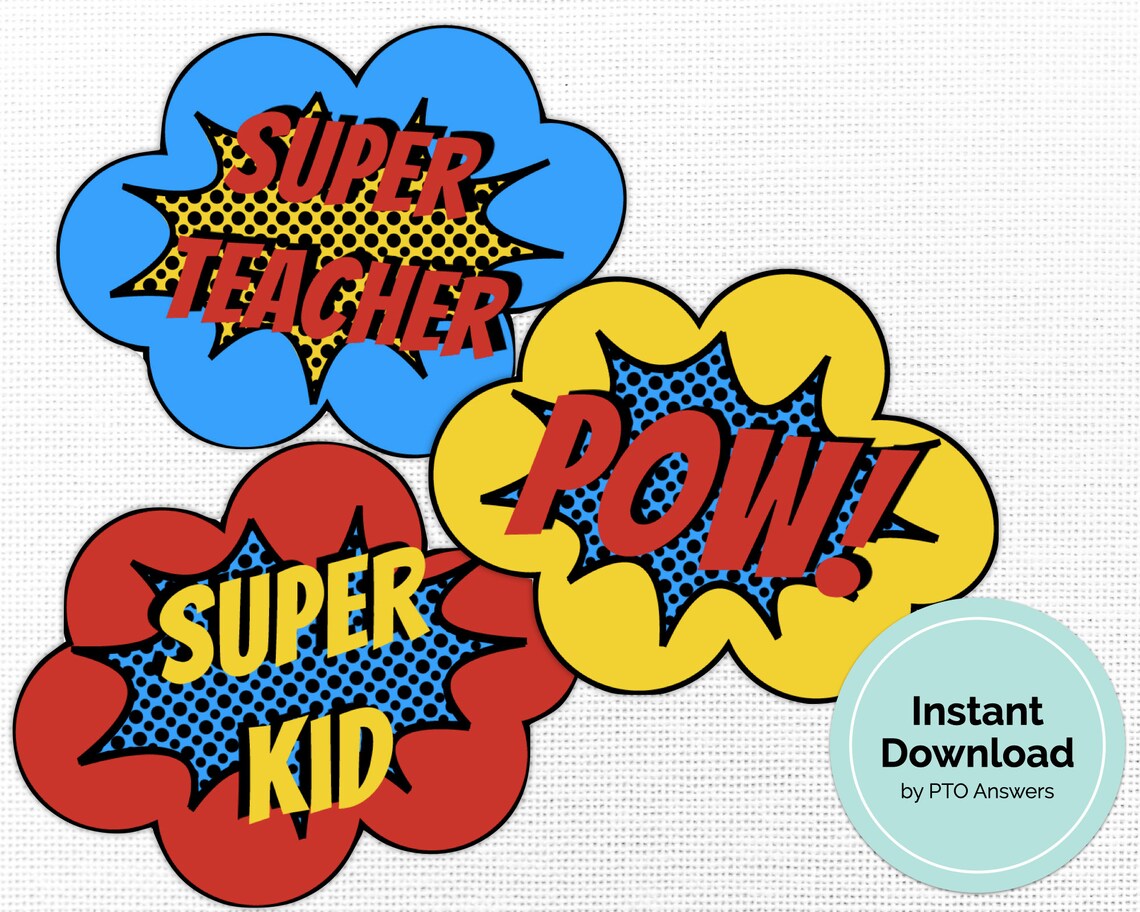Superhero Photo Booth Printable Props Sign Set Wall - Etsy