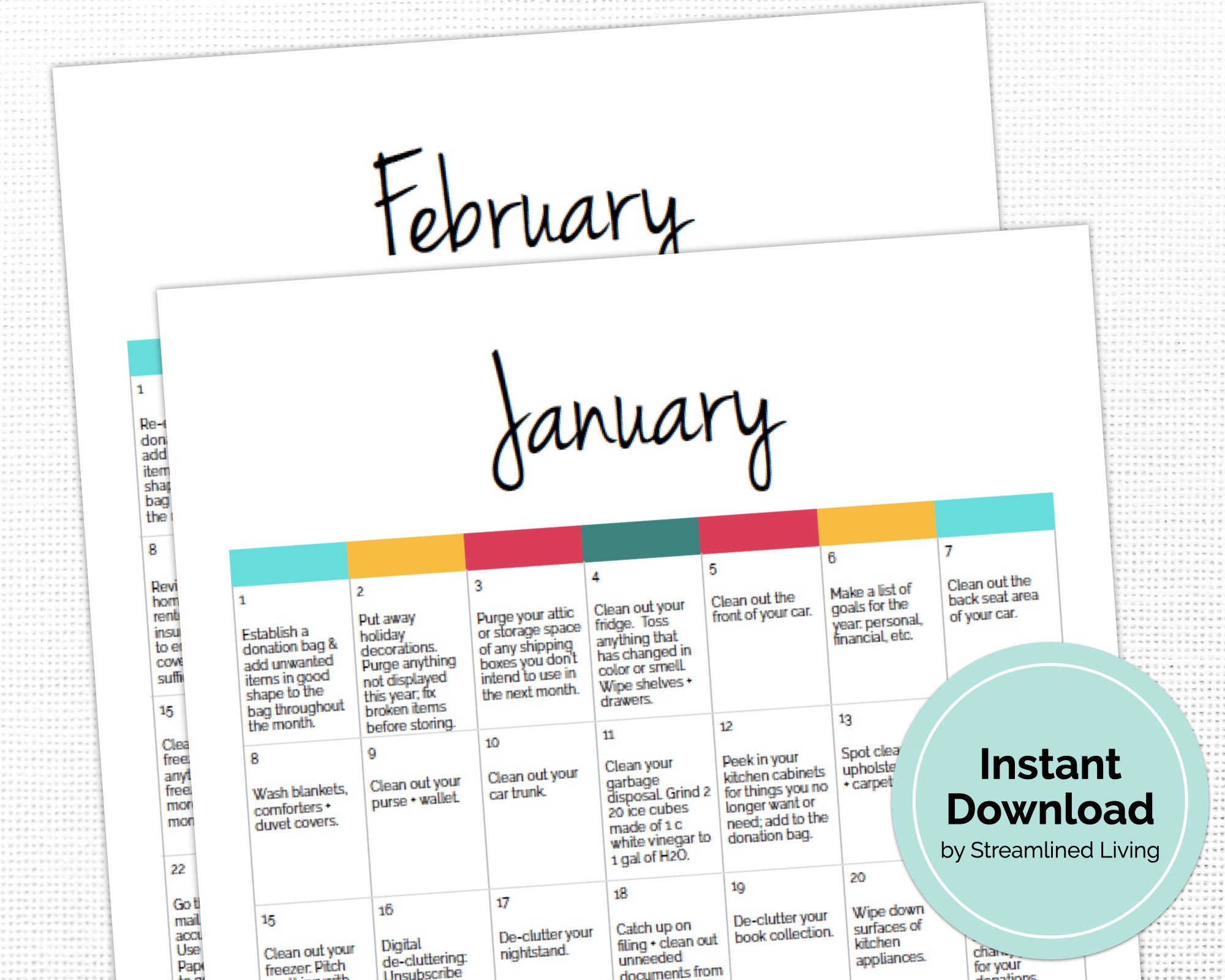 Decluttering and Organizing Daily Task Calendar to Organize - Etsy