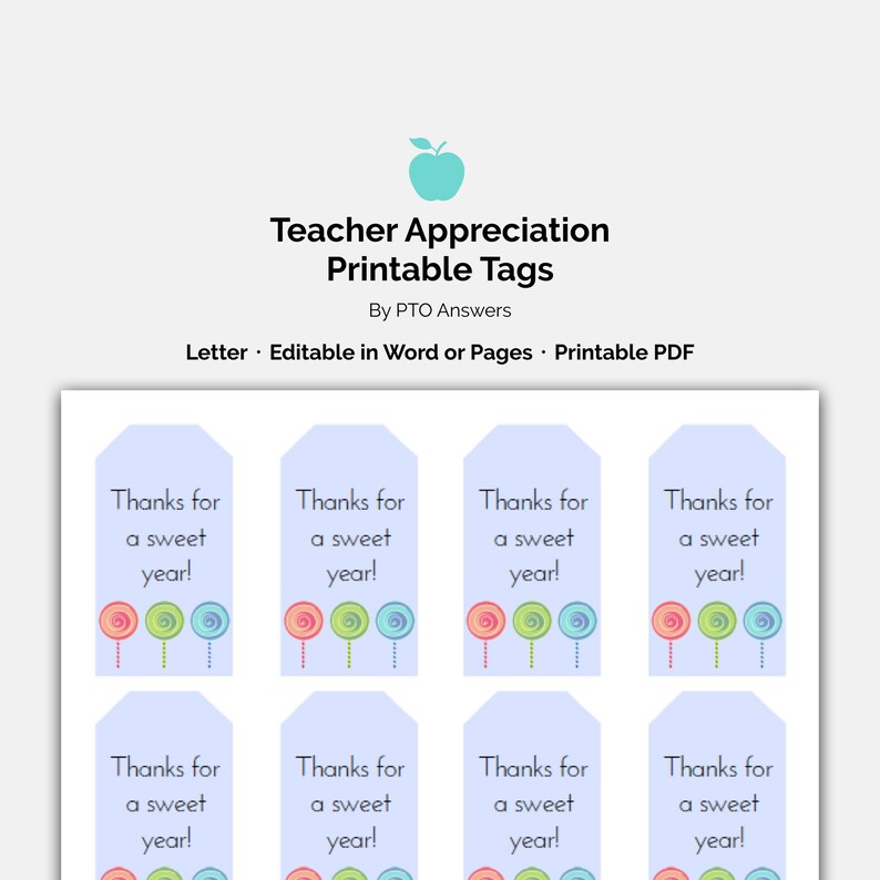 Teacher Appreciation Printable Tag Set: Candy themed teacher | Etsy