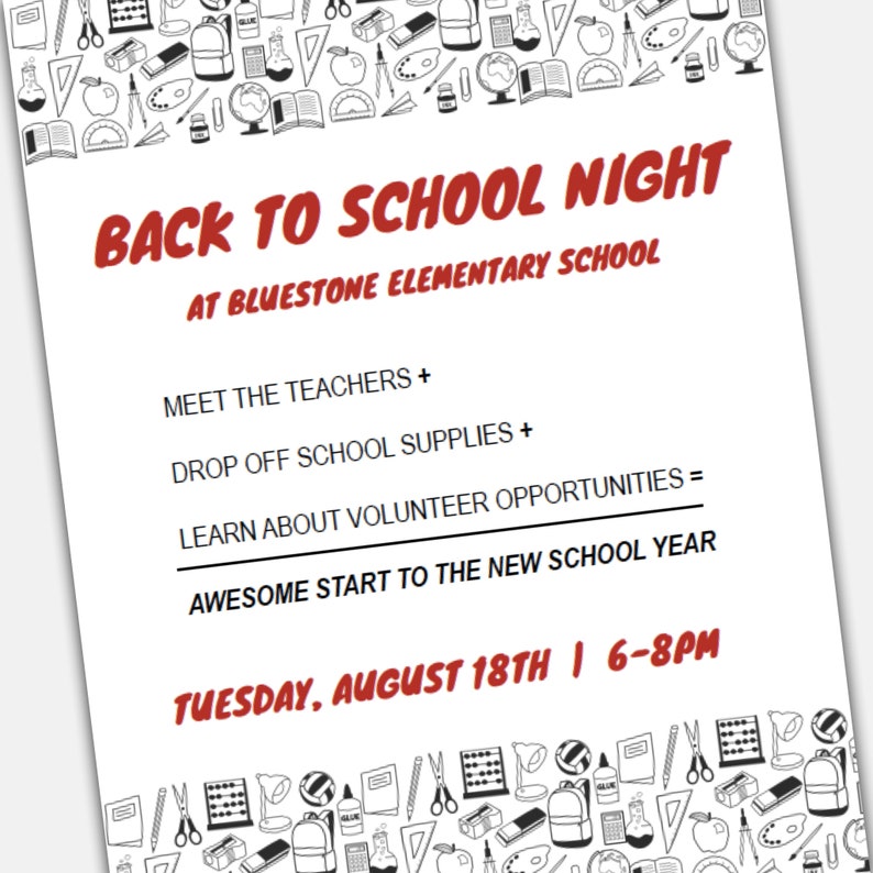 Back To School Night Flier Open House Invitation Flyer Meet Etsy