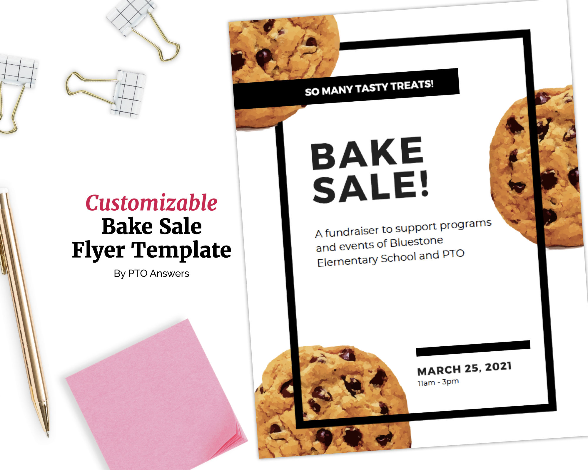 Bake Sale Cookie Fundraiser Flyer template DIY Fillable flier Etsy