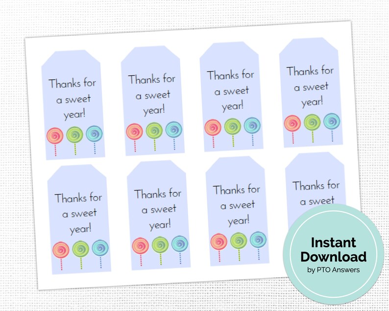 Teacher Appreciation Printable Tag Set: Candy Themed Teacher - Etsy
