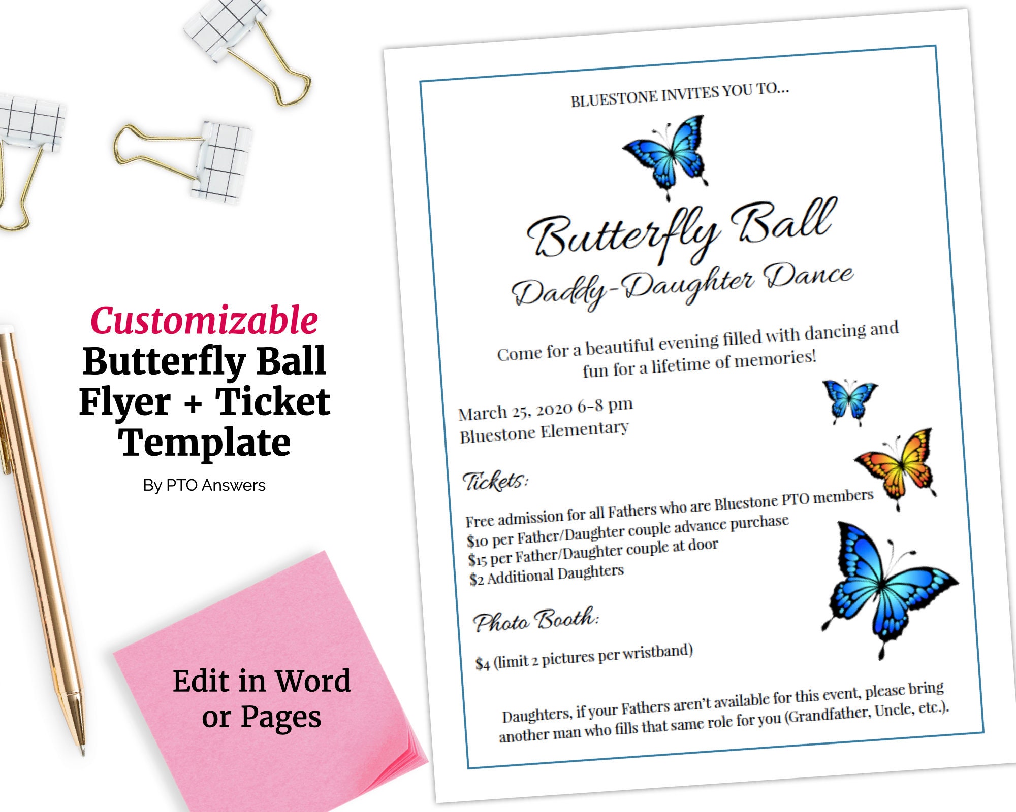 Daddy Tochter Tanz Flyer Schmetterling Ball Themen Wort und  Etsy Inside Dance Flyer Template Word