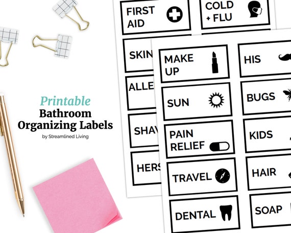 bathroom organizing labels for medicine cabinet in minimal etsy
