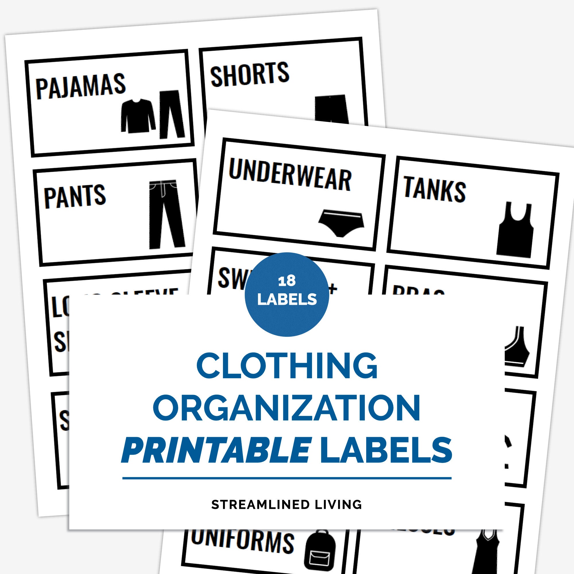 Clothes Labels, Home Organization, Boardmaker Printables, Bedroom Labels  for Kids, Printable Clothes Labels, Bedroom Organization