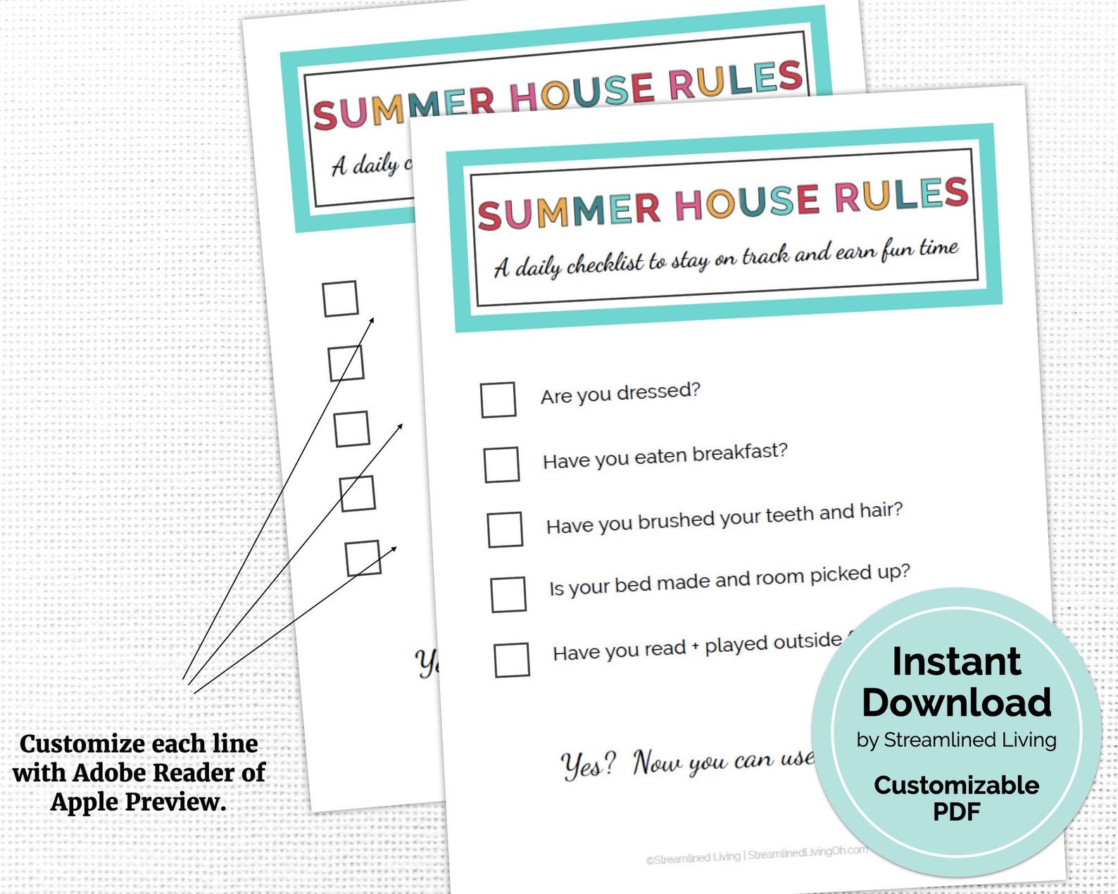 Summer House Rules Screen Time Checklist for Kids. Bright Etsy