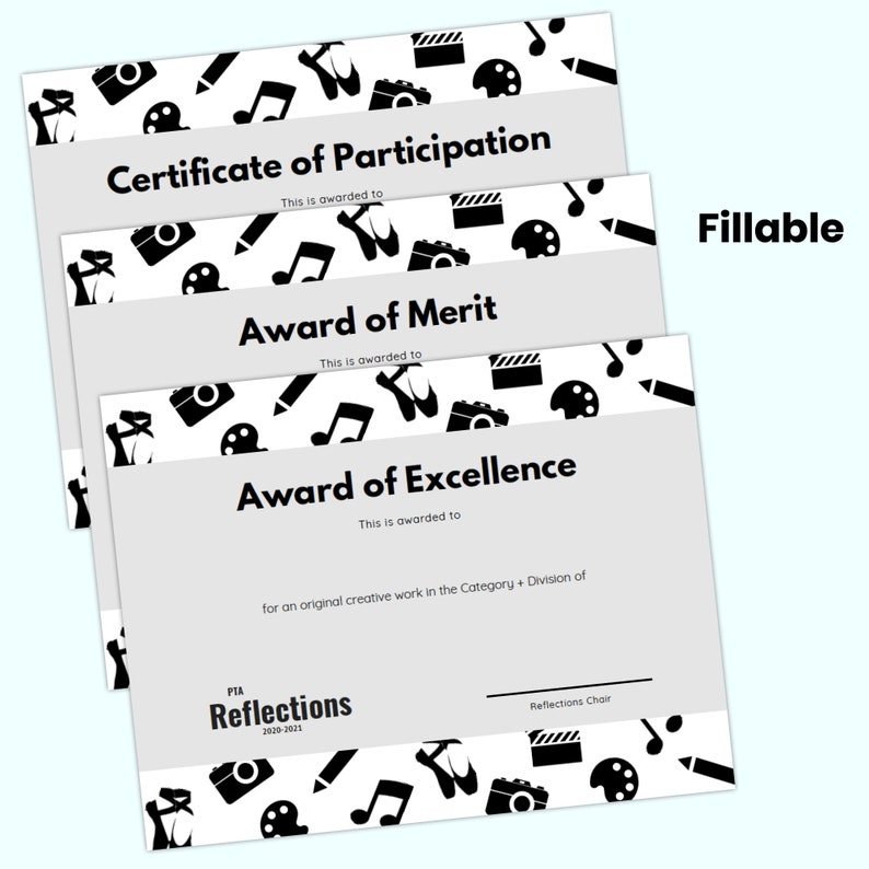 PTA Reflections Award Certificate Set awards of Excellence Etsy